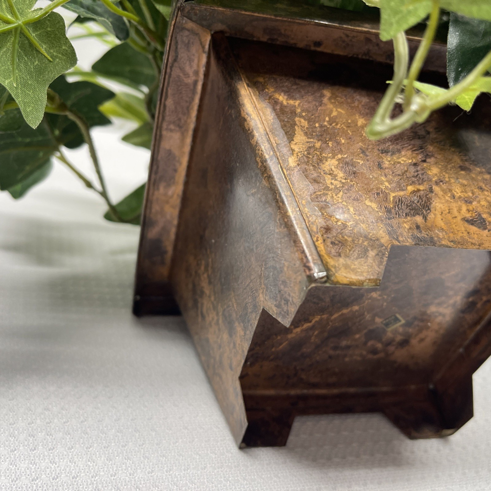 Artificial Indoor Mixed Plants Faux Copper Square Planter Pot 13″ Tall 15″ Wide