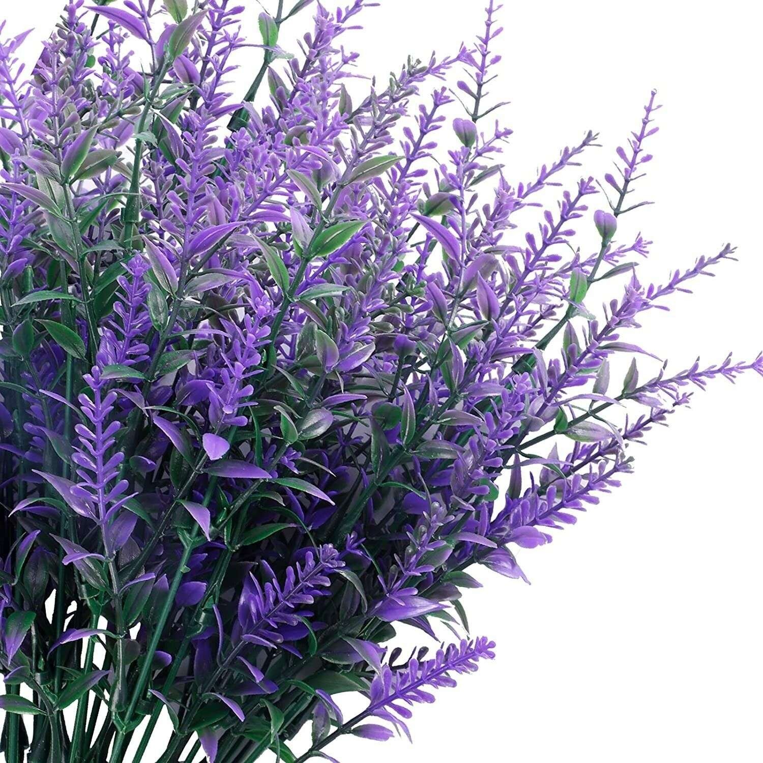 16 Bundles Artificial Fall Flower Outdoor Fake Lavender UV Resistant Plants Faux
