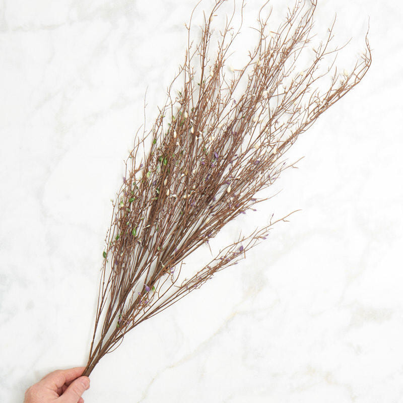 Set of 4 Vinyl Green, Cream, and Purple Artificial Twig 38″ Sprays