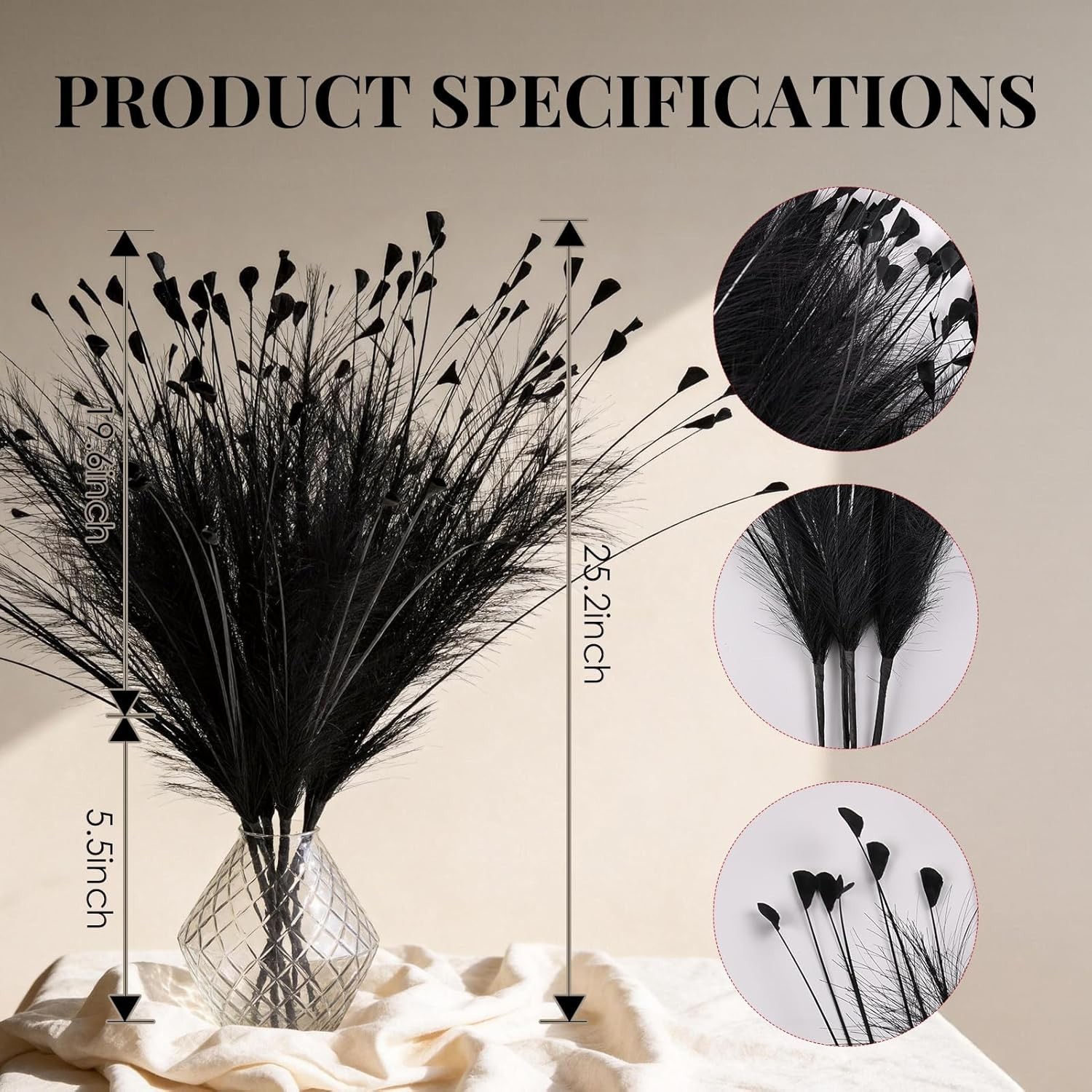 Black Pampas Grass Decor 4pcs 25 Inch Faux Pampas Grass ， Artificial Pampas f…