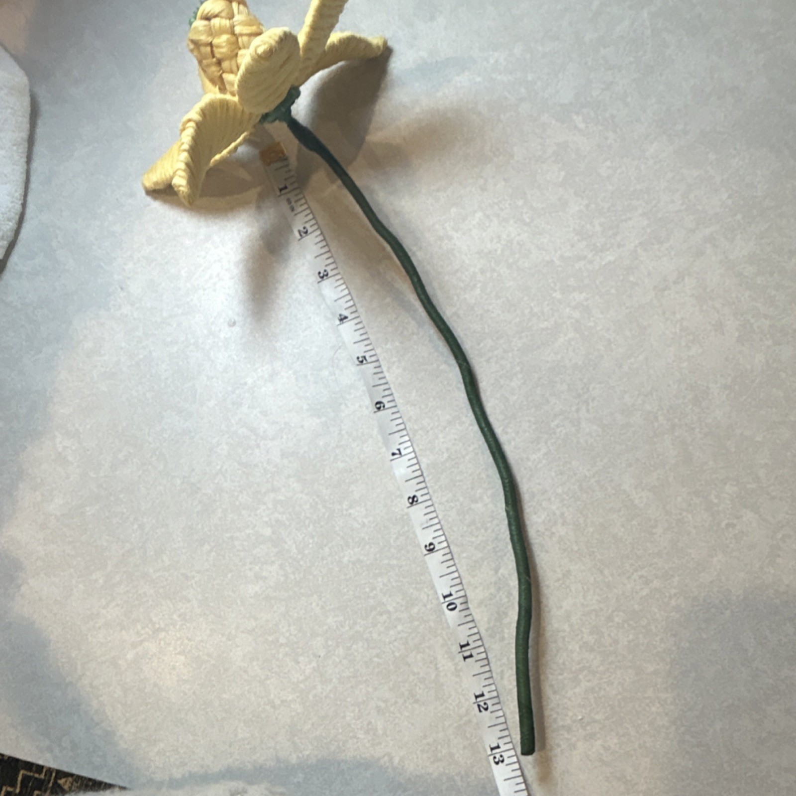 Handmade Yellow Straw Daffodil Artificial Flower Stem 16in Floral Decor