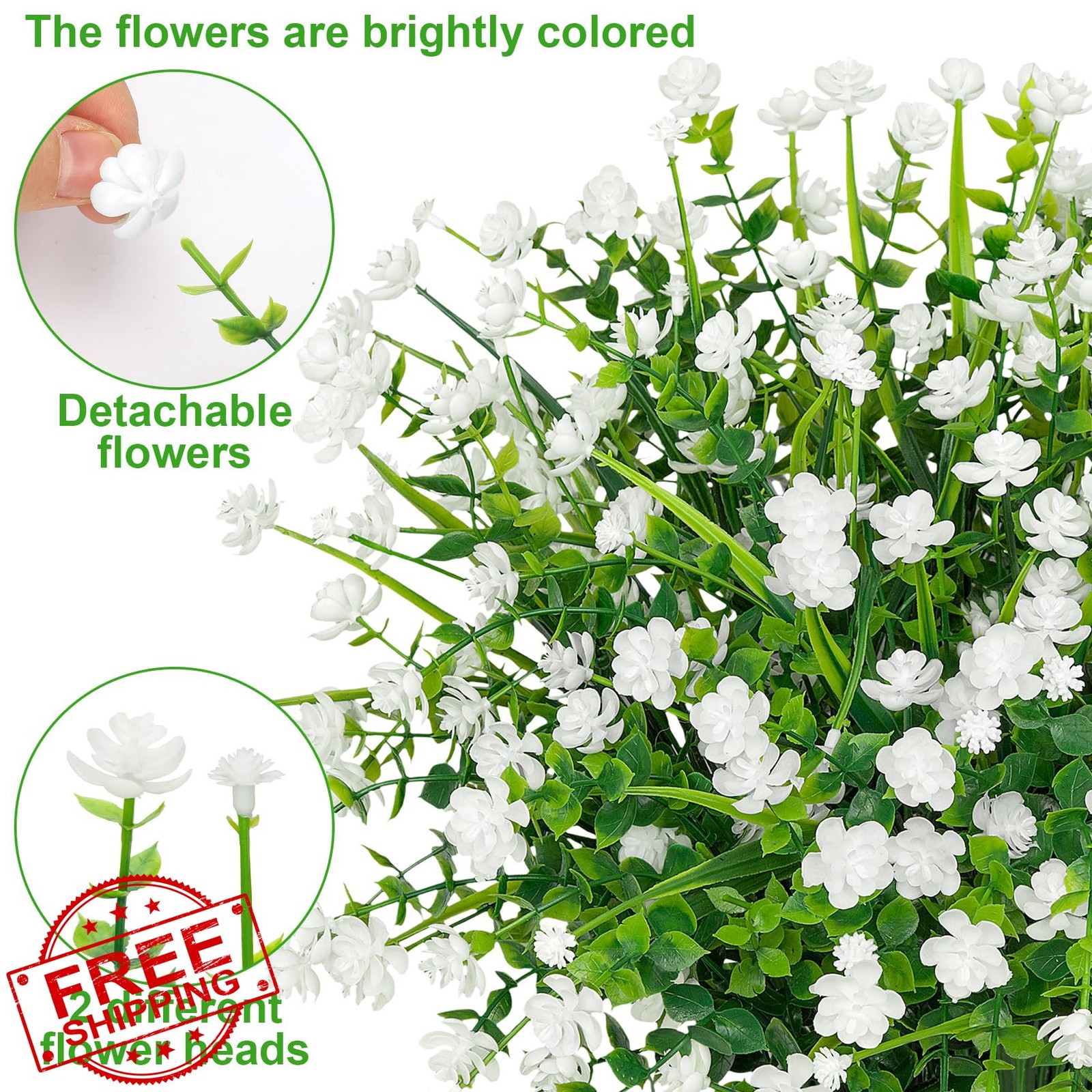 Besteek 20 Bundles Artificial Flowers Outdoor White UV Resistant