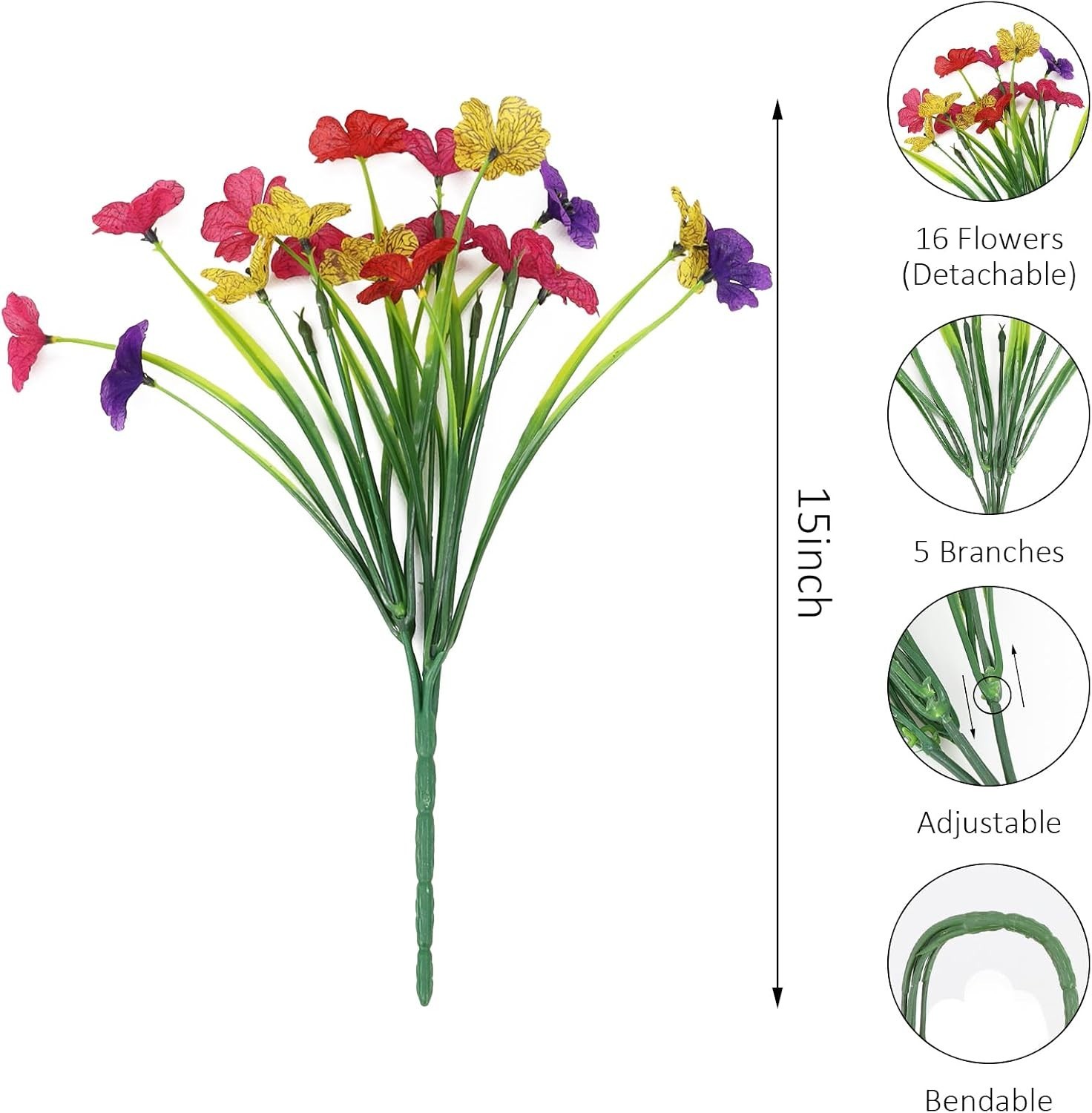 Stylish 16 Bundles of UV Protected Artificial Flowers for Garden & Home Décor
