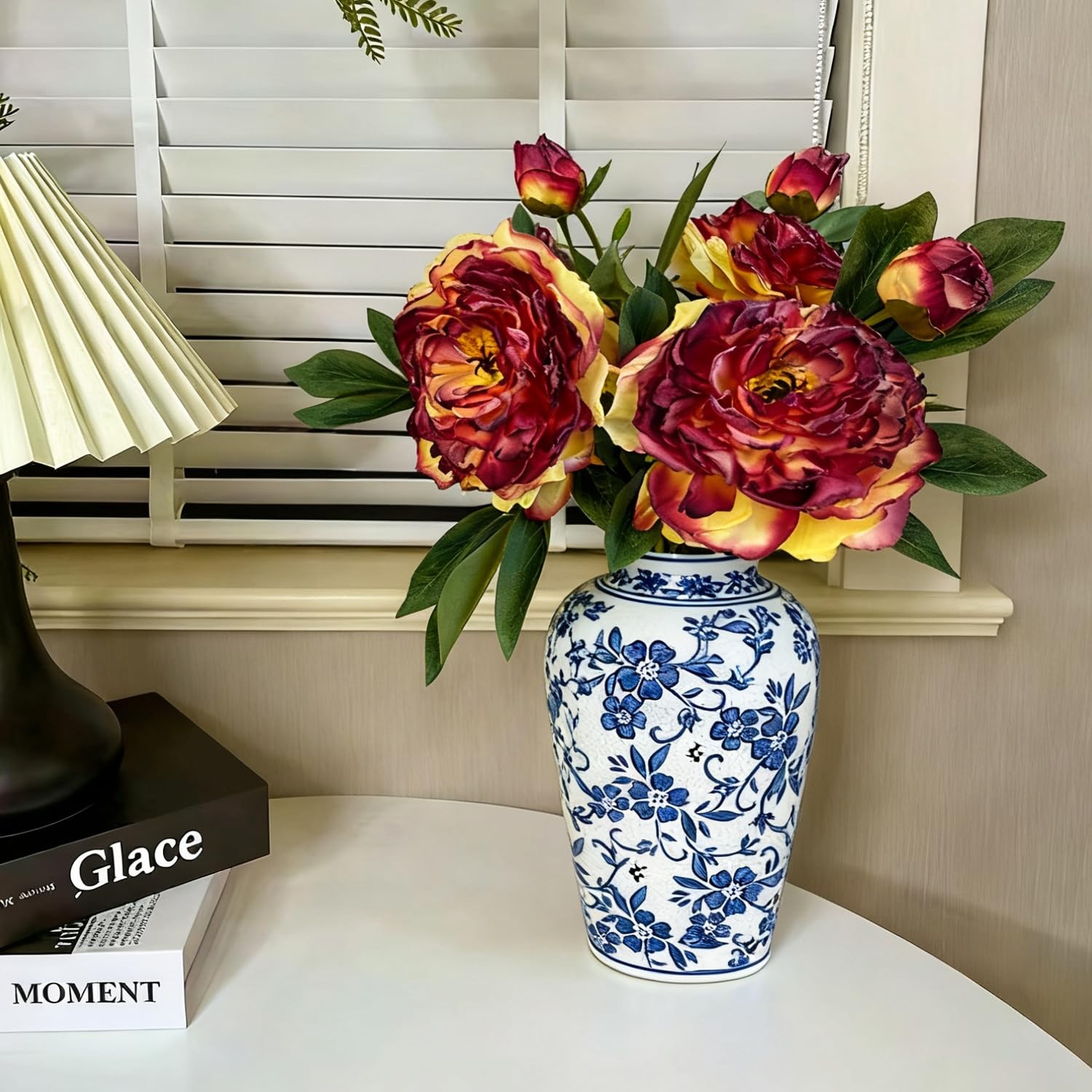 4 PCS Premium White Peonies Artificial Flowers,19.2’’Fake Faux Silk Peonies f…
