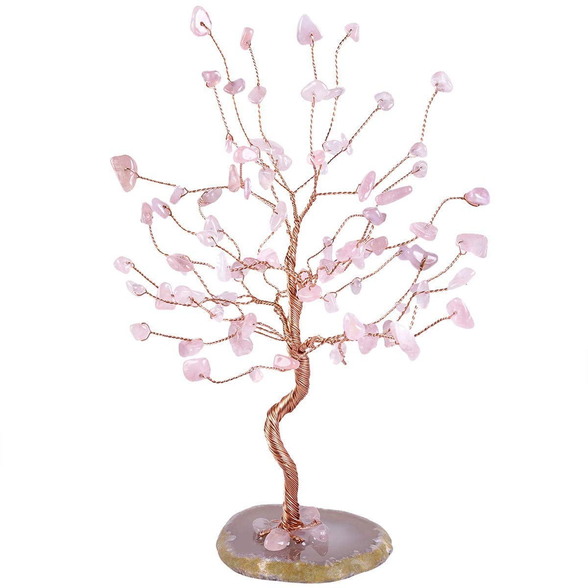 Rose Quartz Crystal Tree for Home Office Decor, Natural Agate Slice Geode Bas…