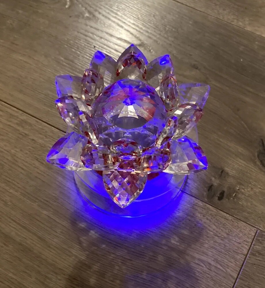 Lotus Flower On Pedestal Crystal Lights Up Changes Colors Spring Summer Beauty