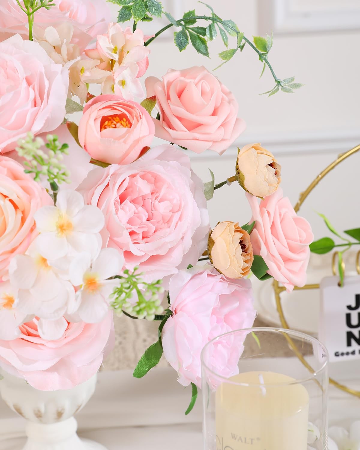 Pale Pink Artificial Flowers Combo Fake Peony Silk Roses Wedding Decor 1 Box
