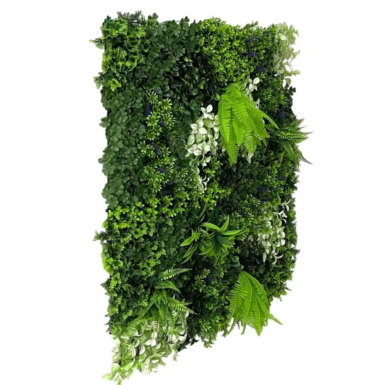 1x1mt Vertical, Green Wall, With Blue and White Flowers, Artificial Plants