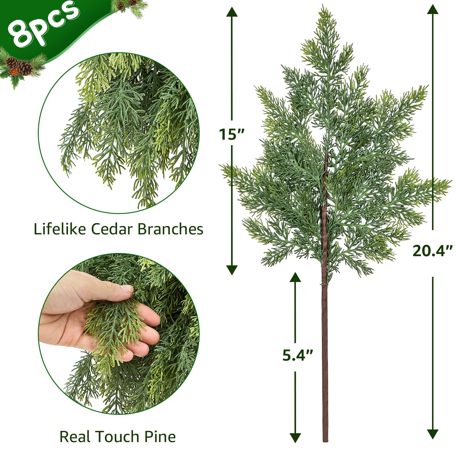 Real Touch Cedar Stems – Realistic Artificial Faux Greenery Pine Branches for…