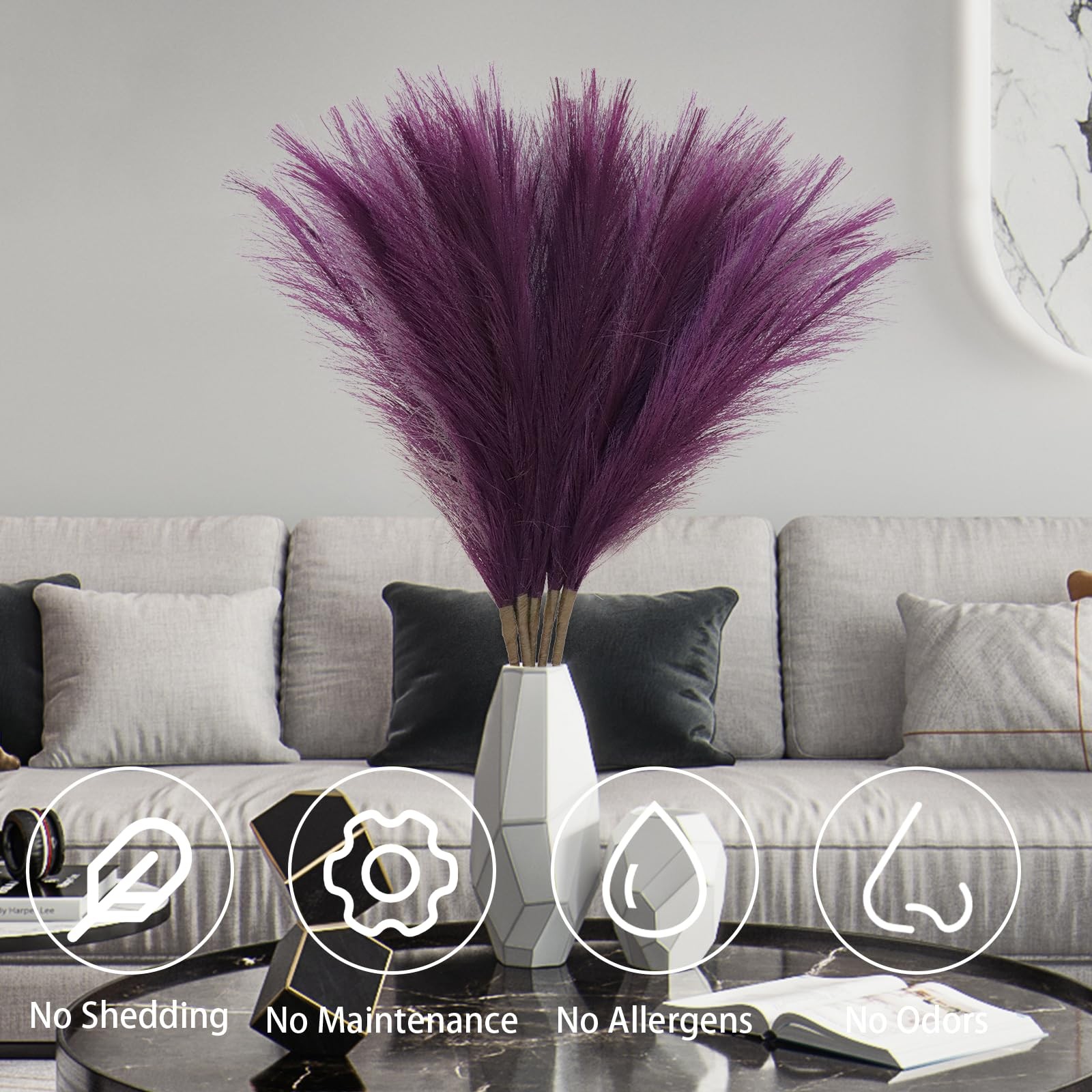 Purple Pampas Grass Decor Tall-Faux PampasGrass Small 30″-5 Stems Dried Pampa…