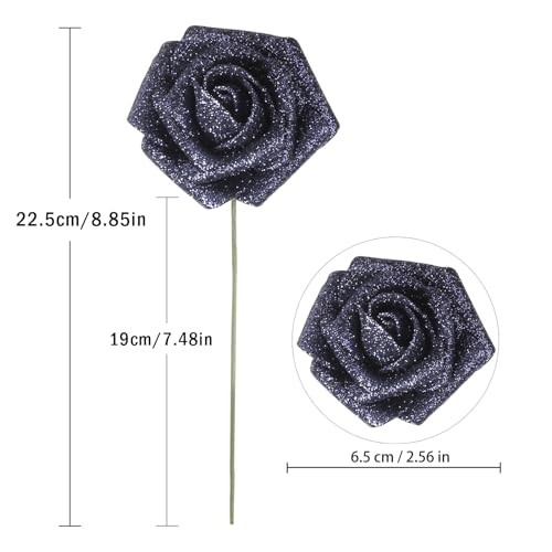 Black Glitter Roses,50PCS Fake Roses Glitter Flowers for Crafts 50pcs Black