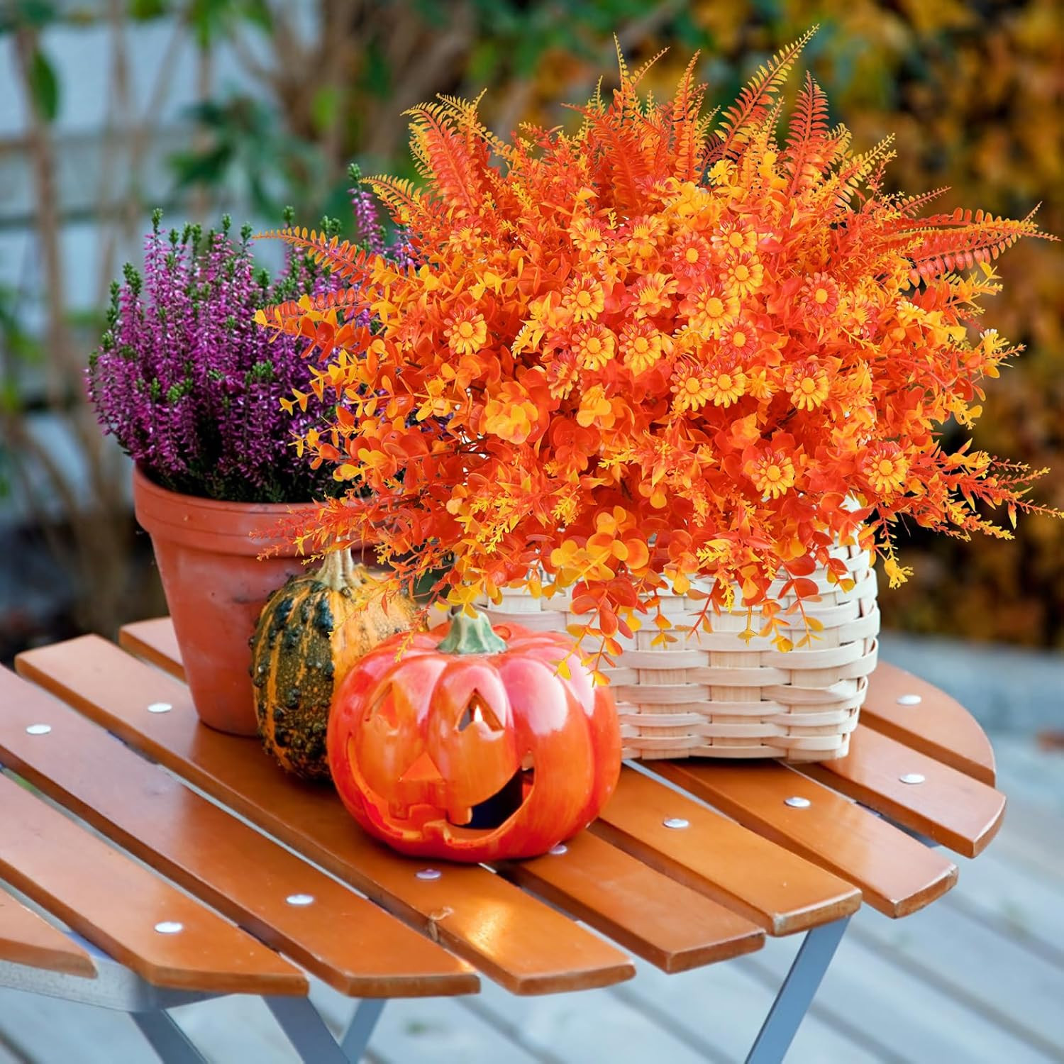 16 Bundles of Orange Artificial Fall Flowers for Outdoor Autumn Decor