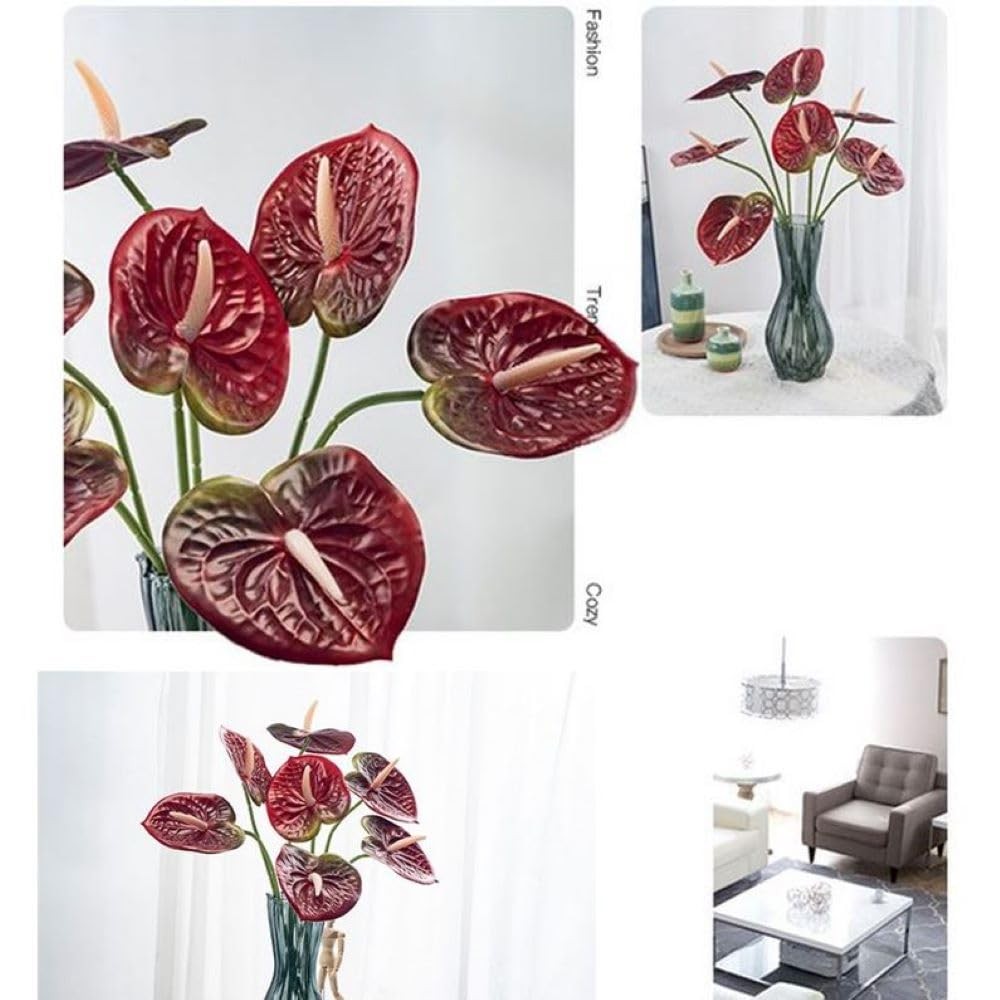8 PCS 235/8 Inch Black Artificial Anthurium Fake Flowers Table Centerpieces