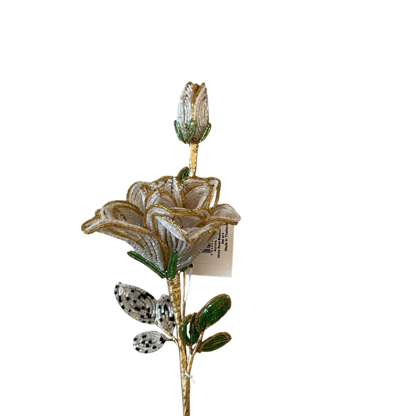 Brand New Mackenzie-Childs White Rose Beaded Stems, Set of 4