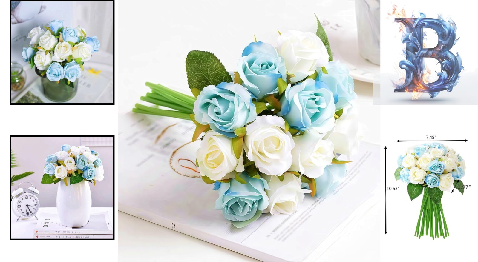 Vibrant Blue and White Roses – Easy Maintenance Silk Bouquet for All Occasions