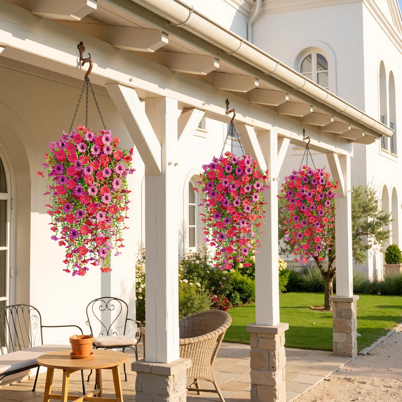 6 Bundles UV Resistant Faux Silk Hanging Flowers for Outdoor Indoor Decor, Garde