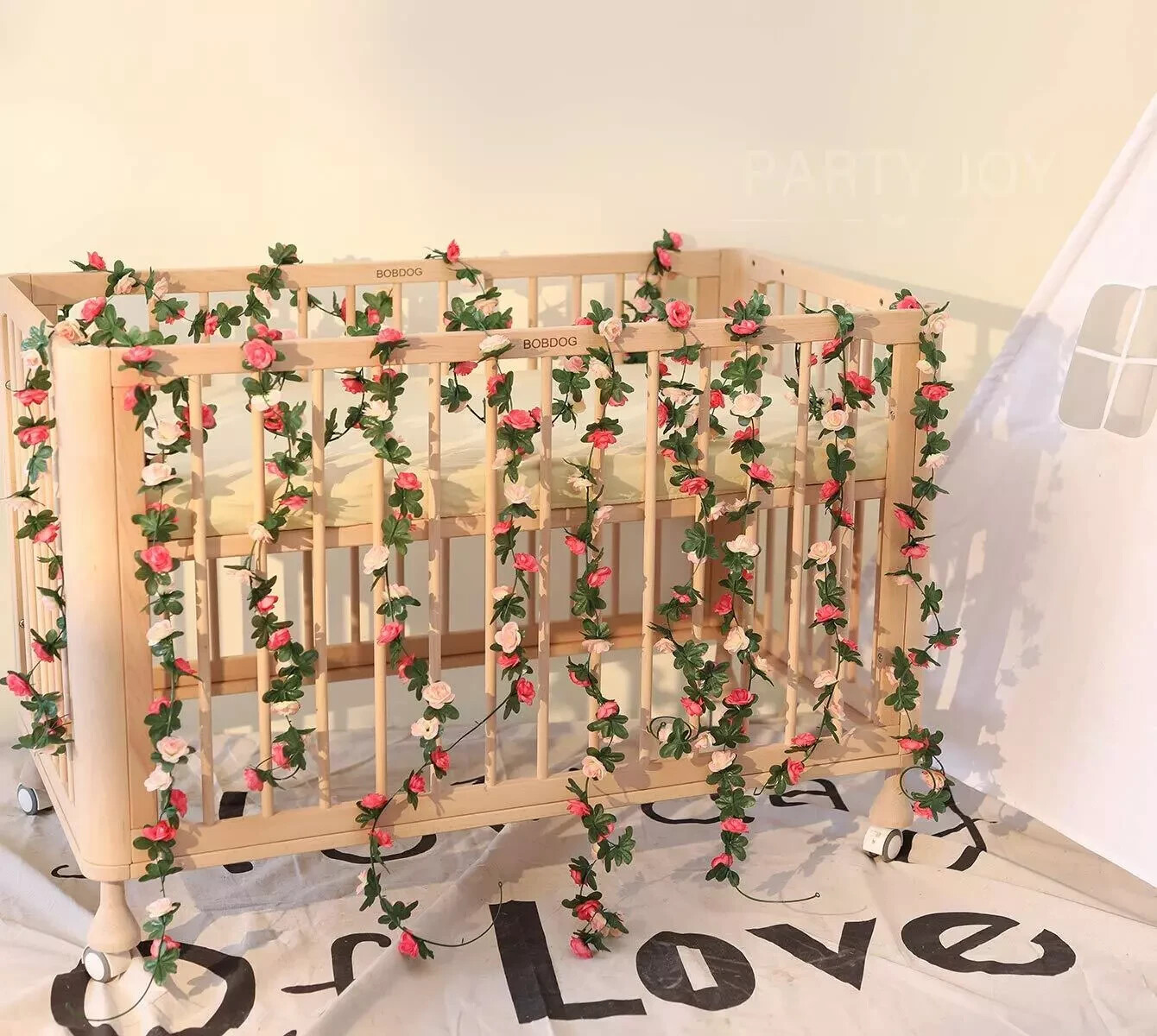 PARTY JOY 5pcs 41Ft Flower Garland Fake Rose Vine Artificial Flowers Decor Pink