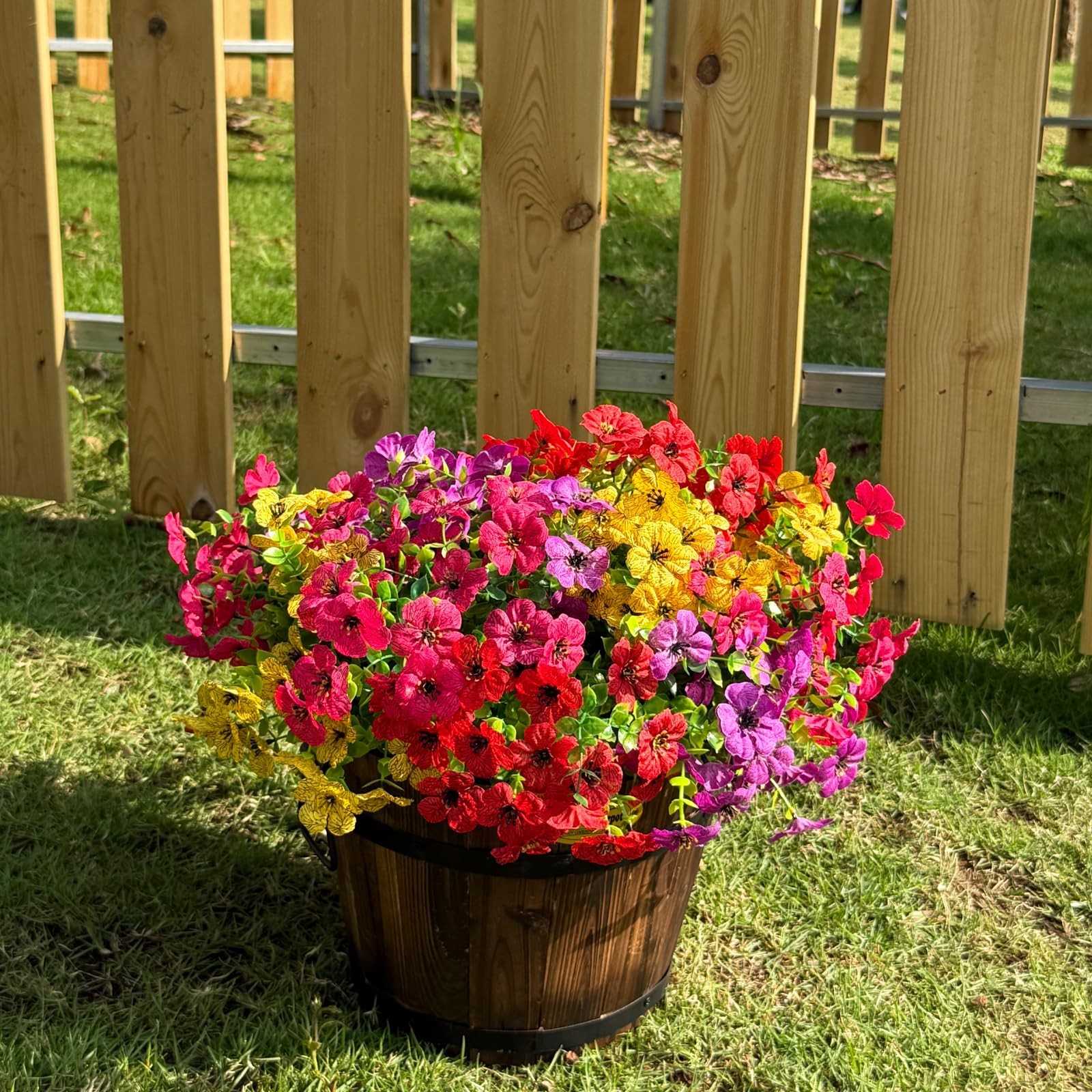 12 Bundles Artificial Flowers for Outdoor,4 Color No Fade UV Resistant Fake F…