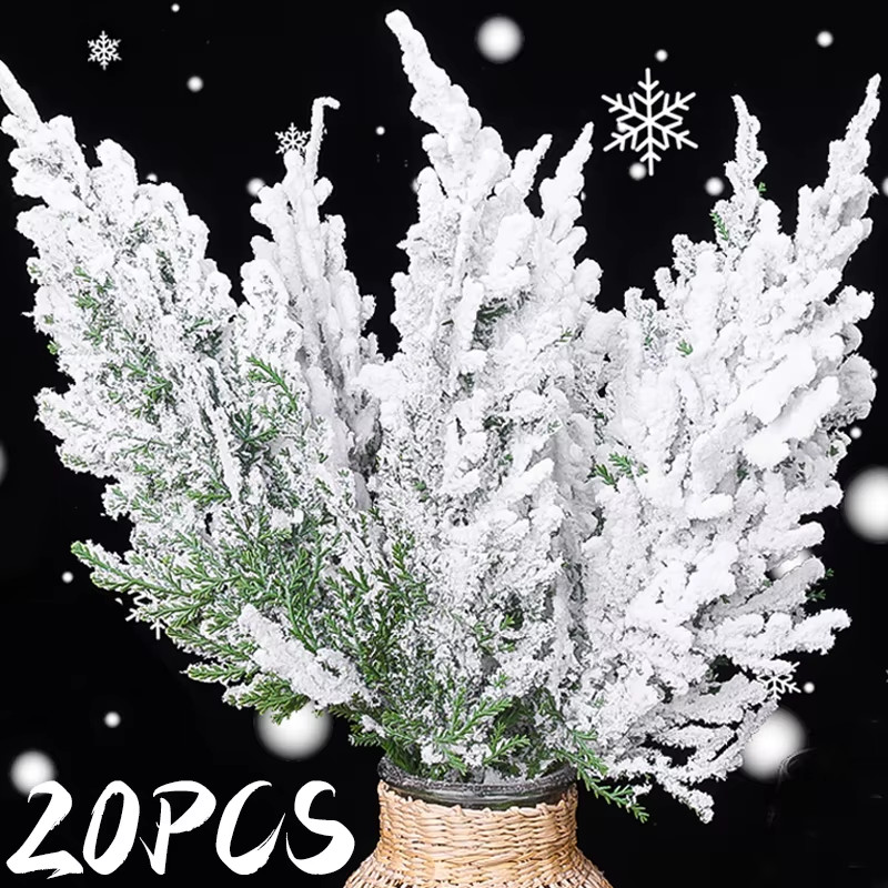 Artificial Snowflake Pine Branches Christmas Fake Green Plants Pine Leaves DIY G