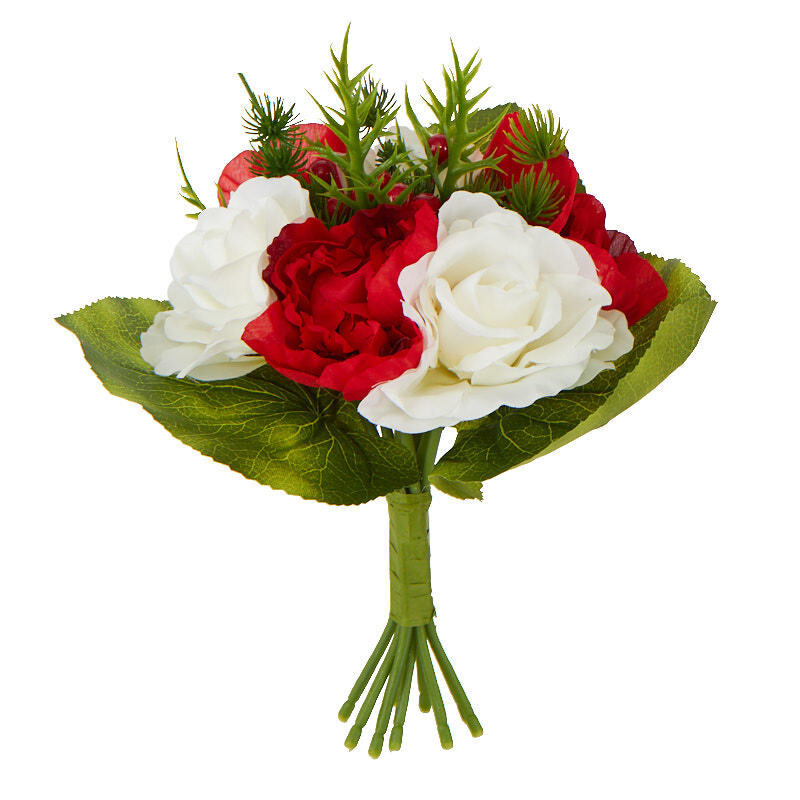 Set of 2 – 10″ Artificial Christmas Red Rose and Peony Bouquets