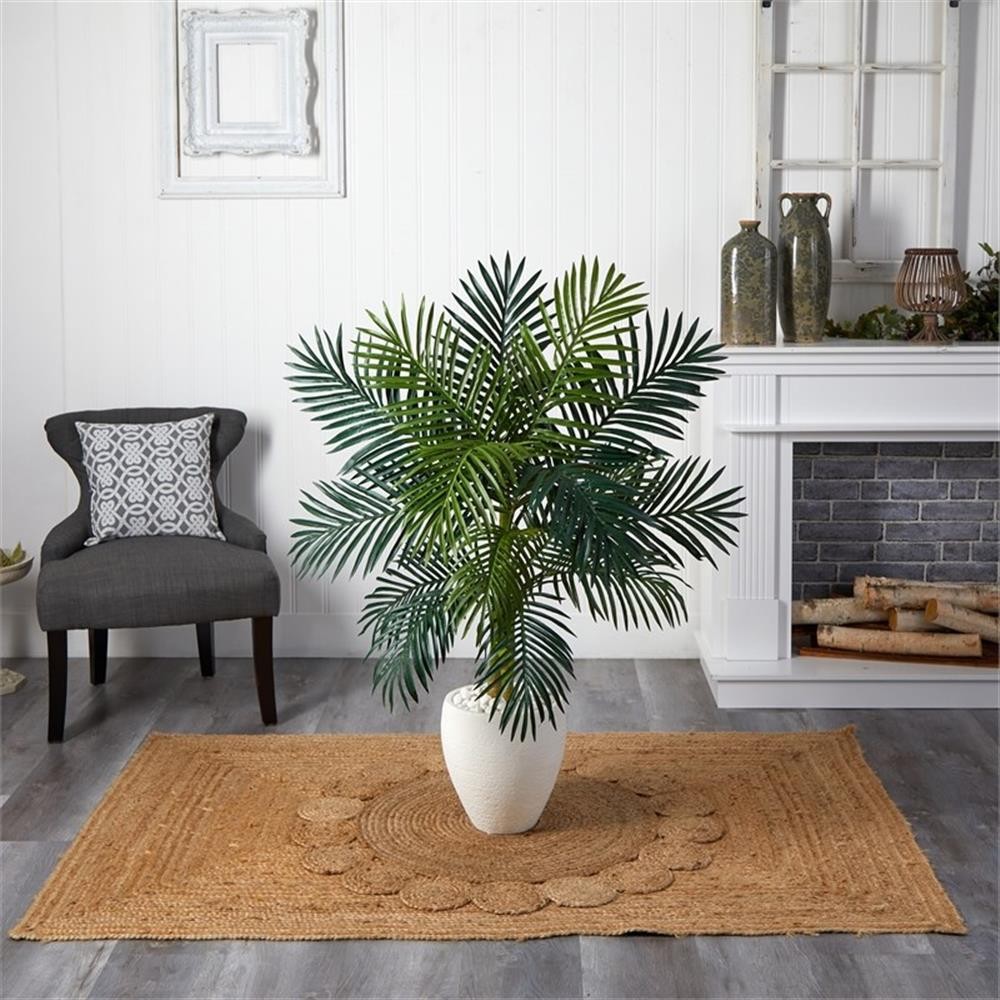Pemberly Row 54″ Golden Cane Palm Artificial Tree in White Oval Planter
