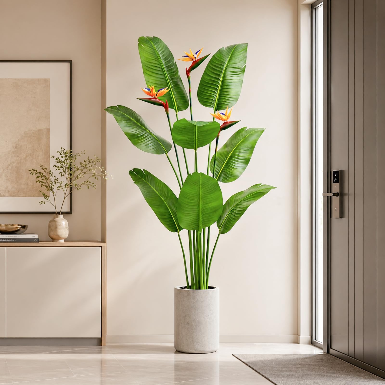 Zyfera 5FT Artificial Bird of Paradise Plant with Flowers, Tall Tropical Fake…