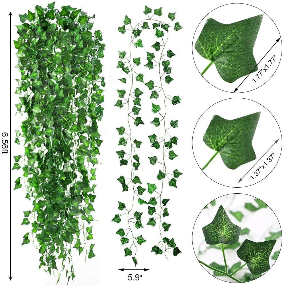 6/12PCS Artificial Ivy Hanging Green Leaves for Home Party Wedding Decor 6.5ft