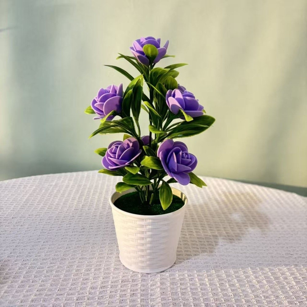 Red Pink Purple Blue White Yellow Foam Roses Potted Plant for Home Decor
