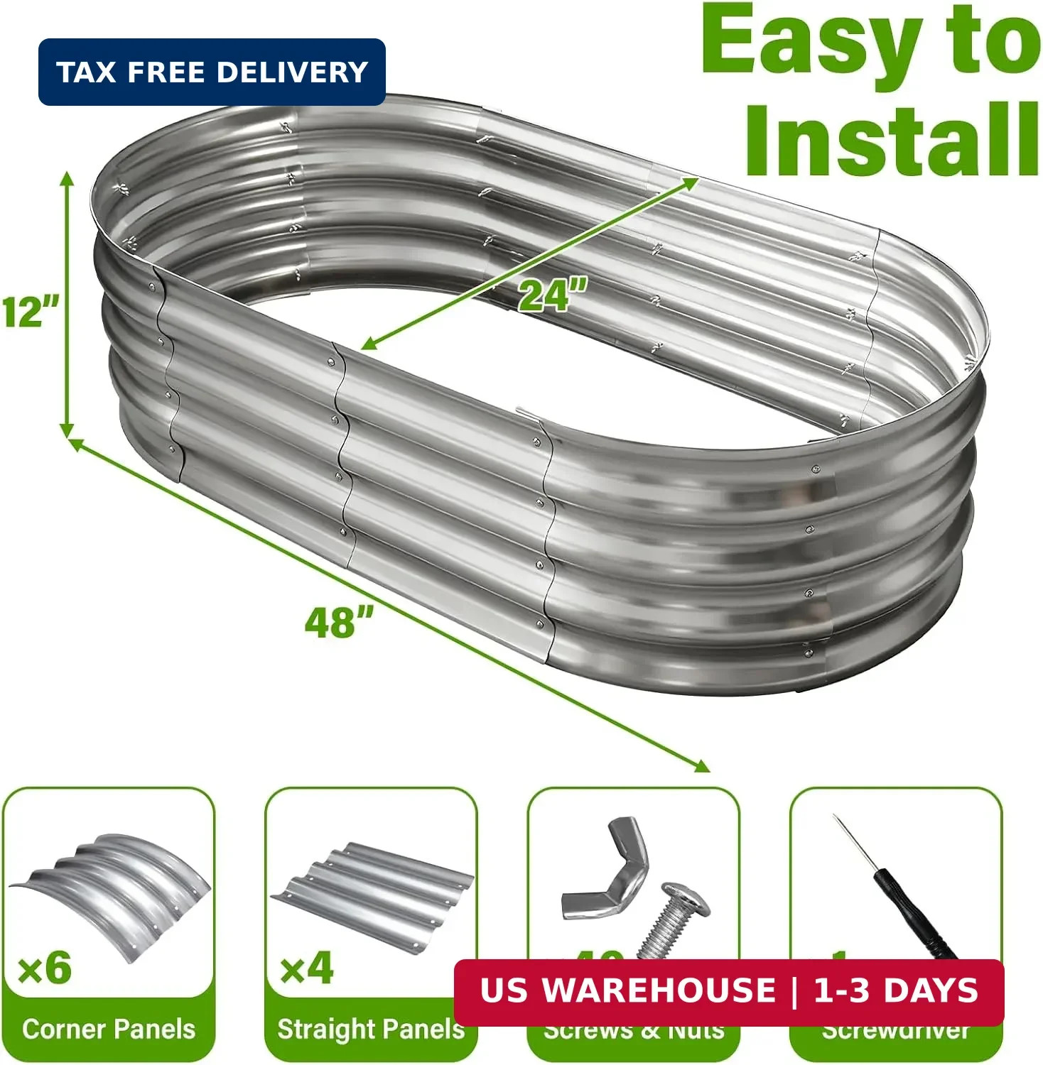 Galvanized Raised Garden Bed for Outdoor: 4X2X1ft Durable Metal Vegetable Plant