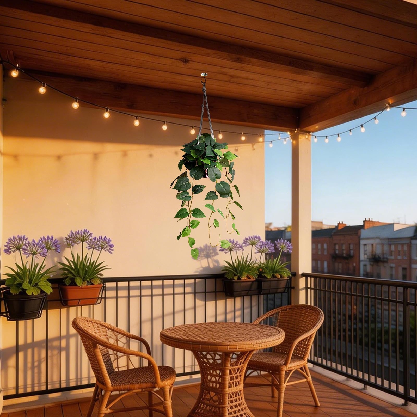 Green Artificial Lush Faux Philodendron Pothos Ivy Fake Hanging Plants Pot