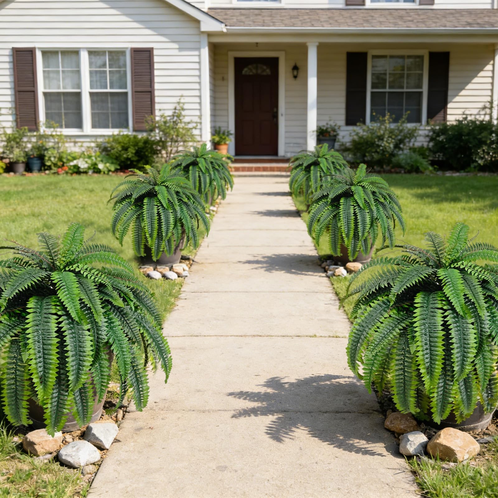 2pcs 45in Artificial Boston Fake Ferns Large, UV Resistant Artificial Plants …