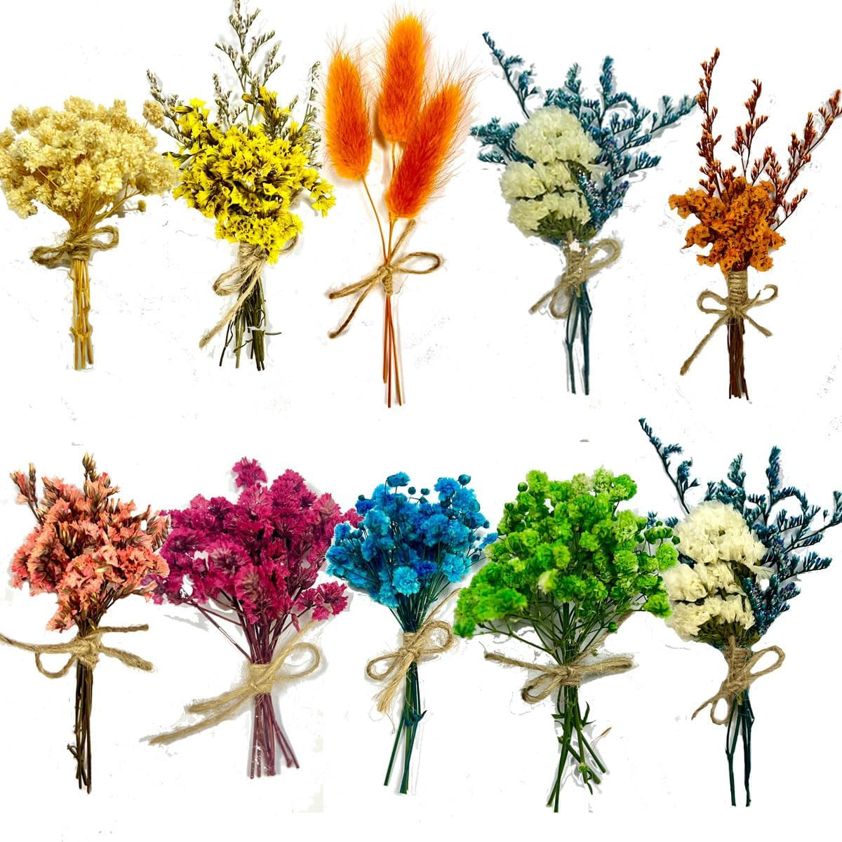 10Pcs Mini Dried Flowers Bouquet, Mixed Natural Dried Flowers Gypsophila Bouquet