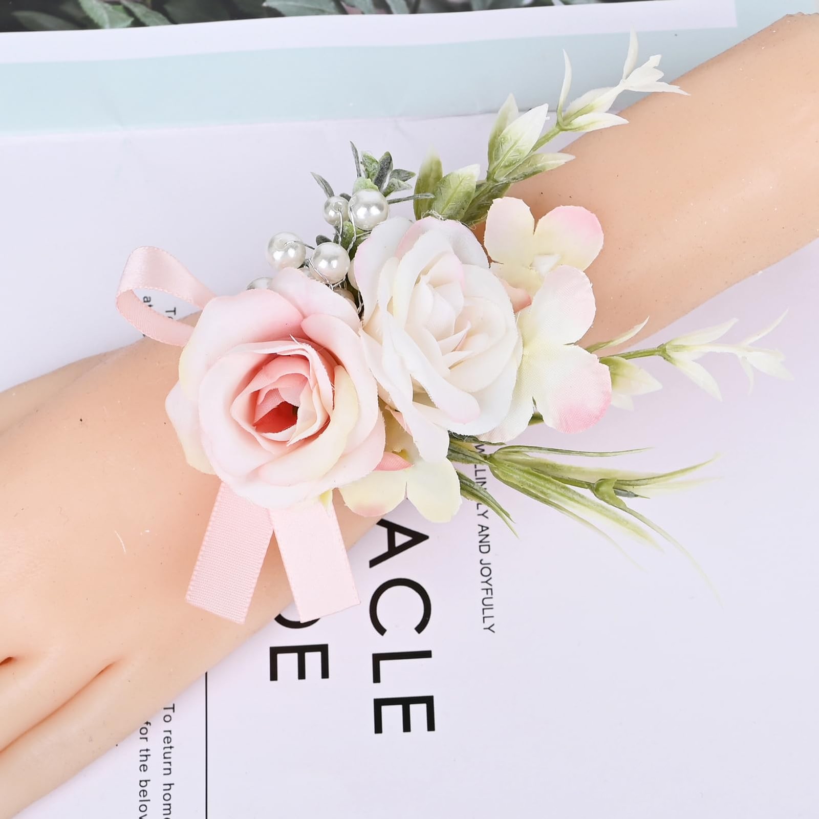 2 PCS Men Pale Pink Boutonniere Corsage Set Artificial Groom Formal Dinner