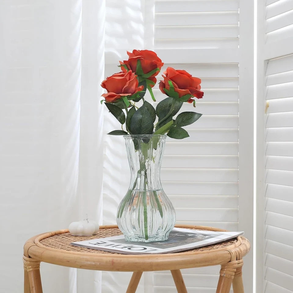 Orange Roses Artificial Flowers -12 Pcs Long Stem Silk Roses, Realistic Fake Ros