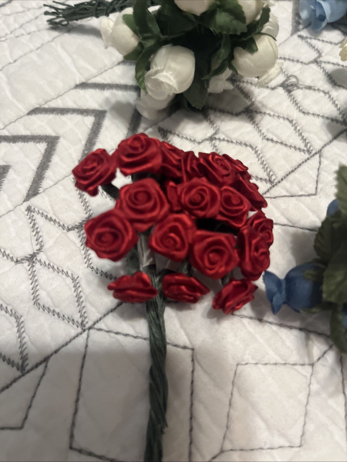 vtg. Assorted Bouquet, Single Satin Roses for Crafting Decoration