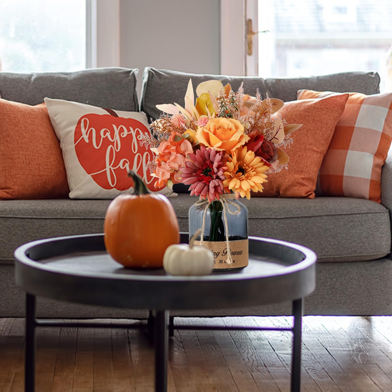 Fake Fall Flowers In Vase Artificial Centerpiece Table Decorations Arrangement