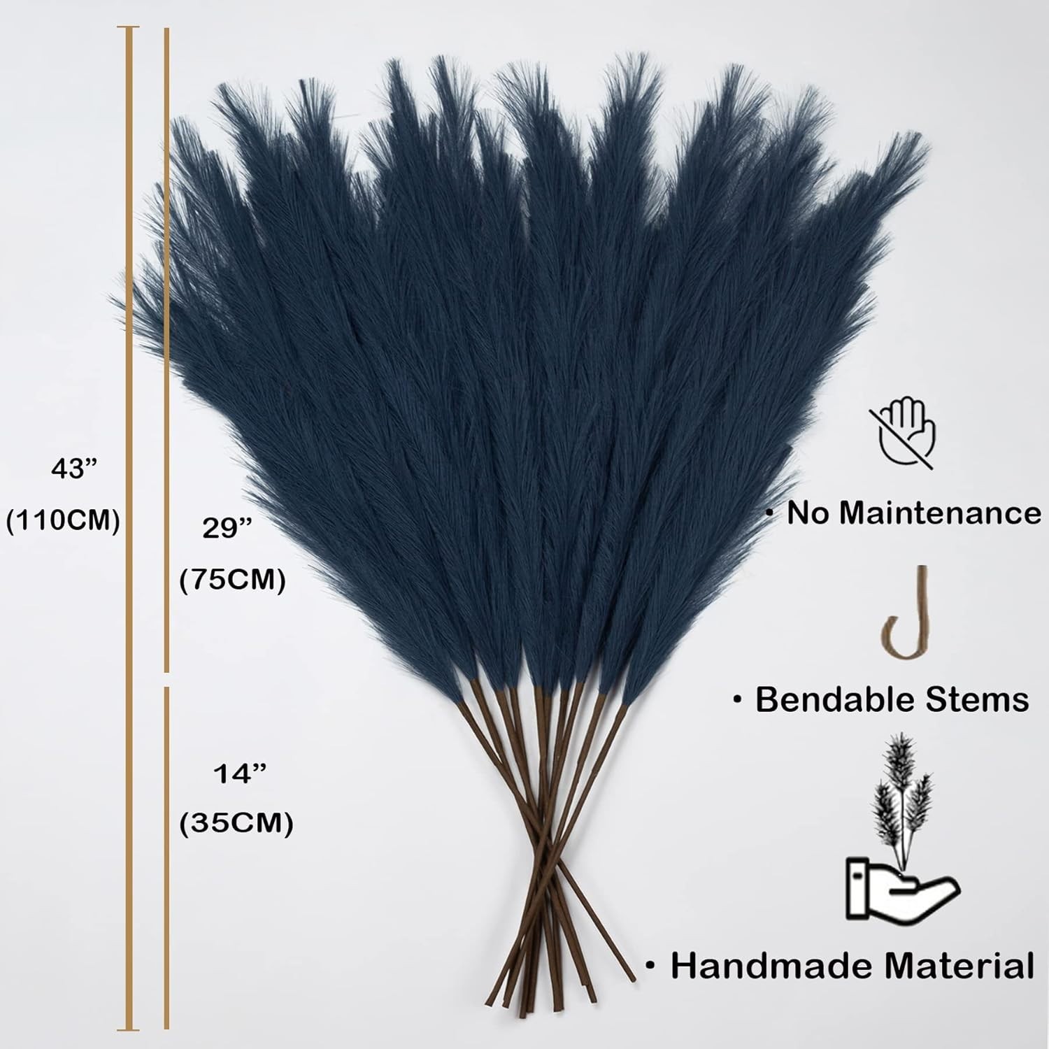 Extra Large Faux Pampas Grass Stems – 43 Inch in Elegant Blue for Home Decor
