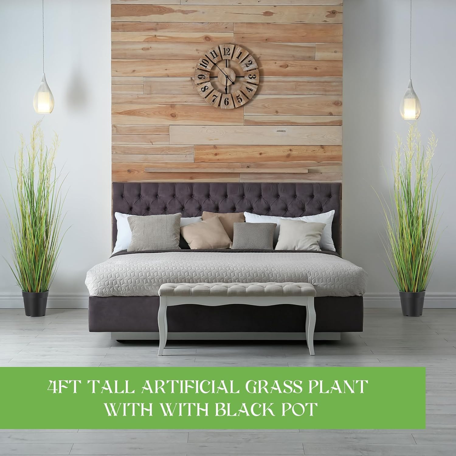 4 Ft Tall Faux Pampas Grass in Pot – 2 Pcs Artificial Greenery Decor