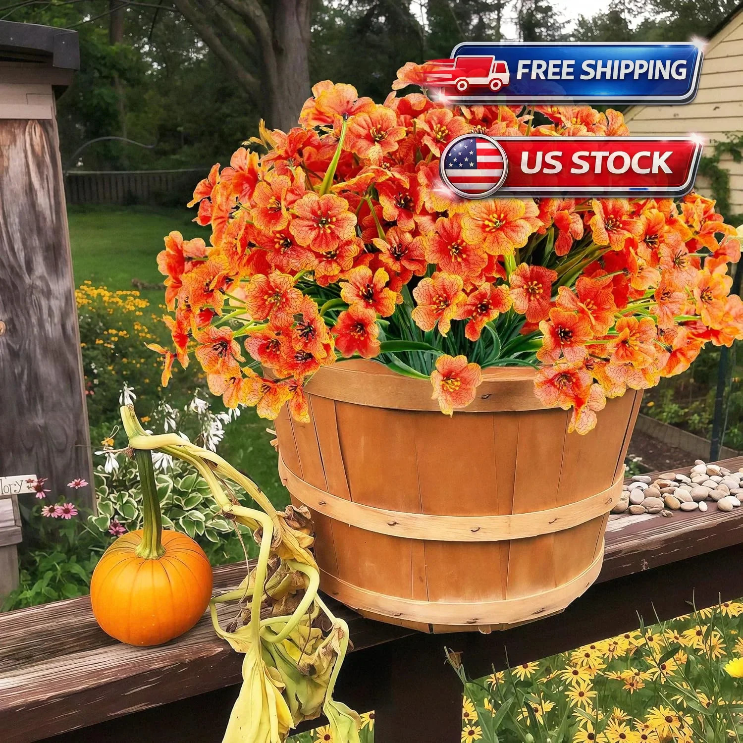 16 Bundles Artificial Flowers for Outdoors UV Resistant Fake Plastic Plants Faux