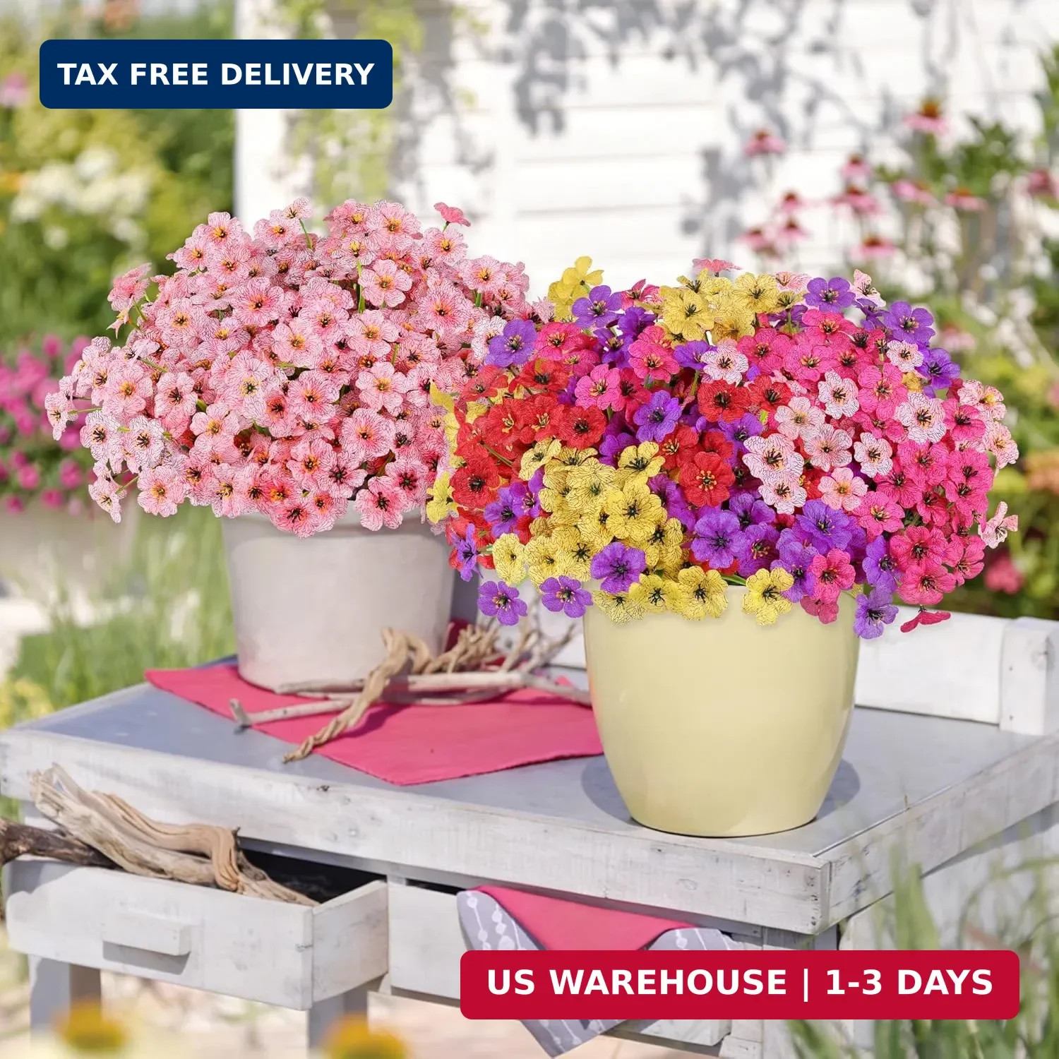 AmyHomie 20 Bundles Artificial Flowers for Outdoors, UV Resistant Fake Flowers N