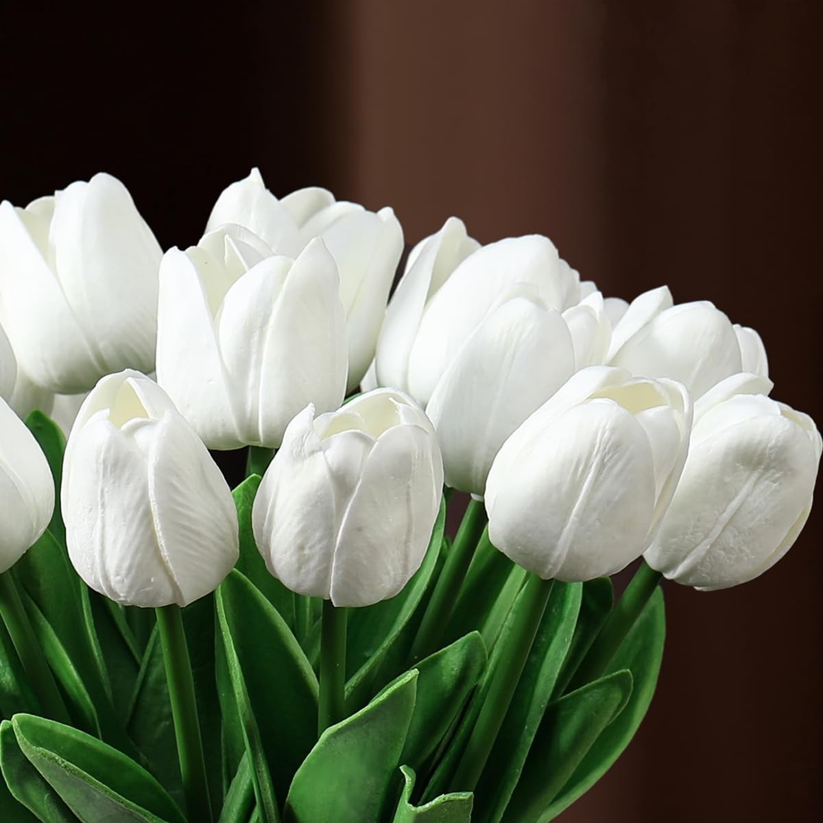 20 PCS White Real Touch Tulips Artificial Flowers With Vase Fake Water Set
