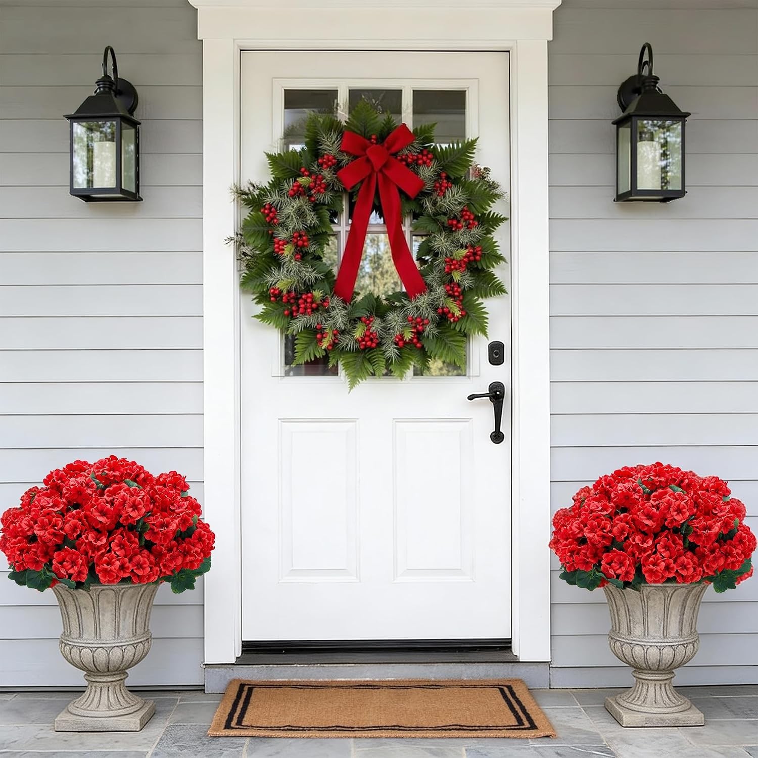 Artificial Geranium Flowers for Outdoors: 6 PCS Realistic UV Resistant Faux Red