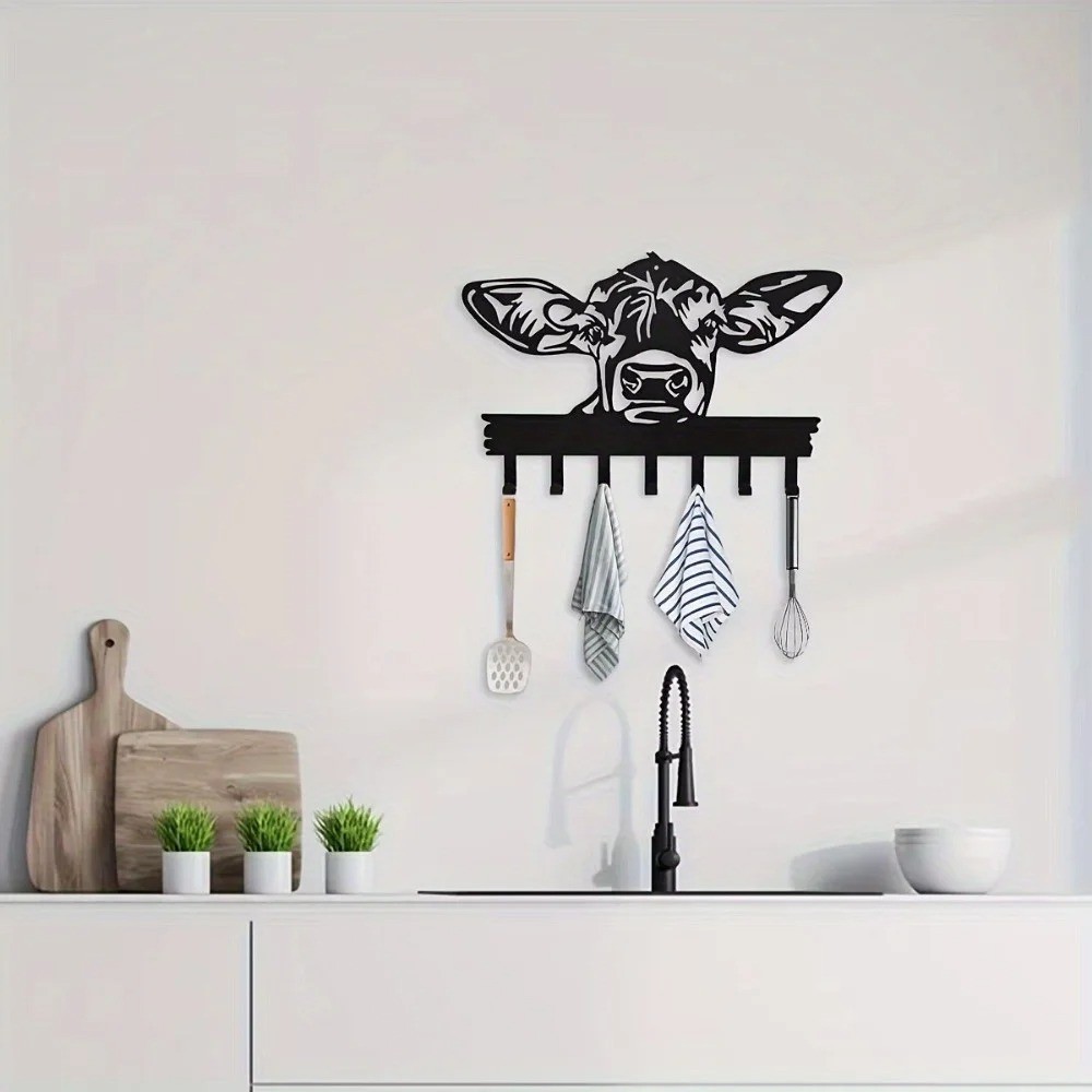 CIFbuy Cow-Shaped 7-Hook Metal Key Rack Minimalist Contemporary Wall Decor