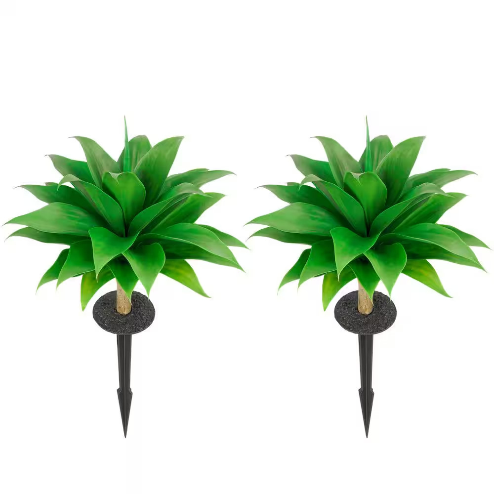 22 In. (Set of 2) Artificial Agave Plant with Ground Spike Fake Agave Plant for
