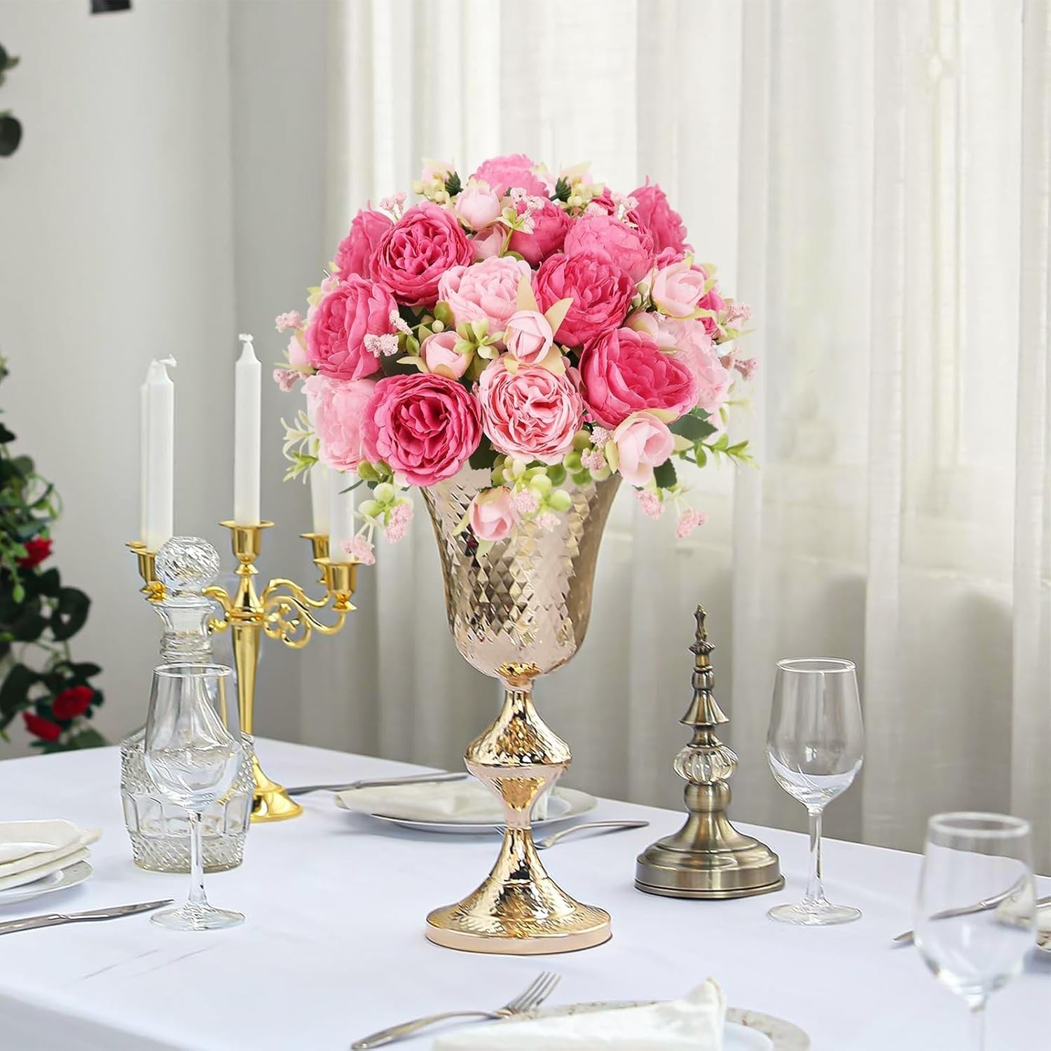 Artificial Flowers 2 Bundles Pink Artificial Peonies Fake Peony Bulk Silk Flo…