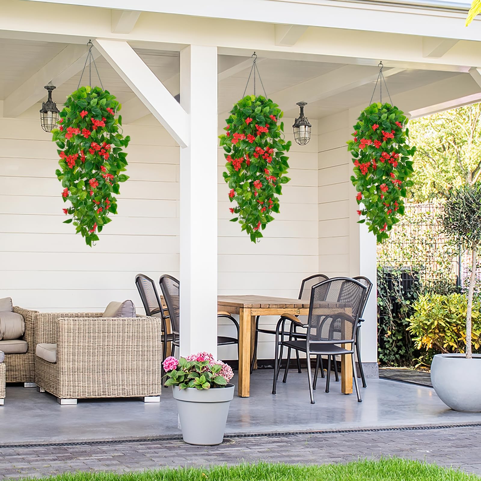 Artificial Hanging Flowers for Outdoors, 2pcs Fake Hanging Plants Pothos Vine…