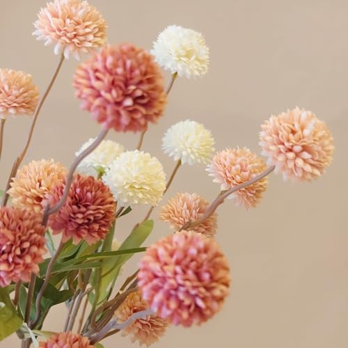 Fake Flowers, Artificial Mums With Long Stems, Faux Pompon Mums 10 Pcs 3 Mixed
