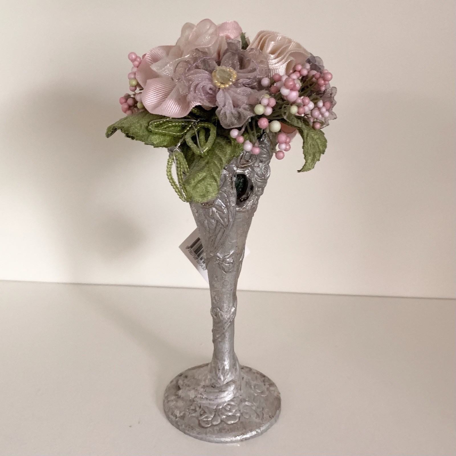 Beautiful Beaded Flower Decor Silver Vase