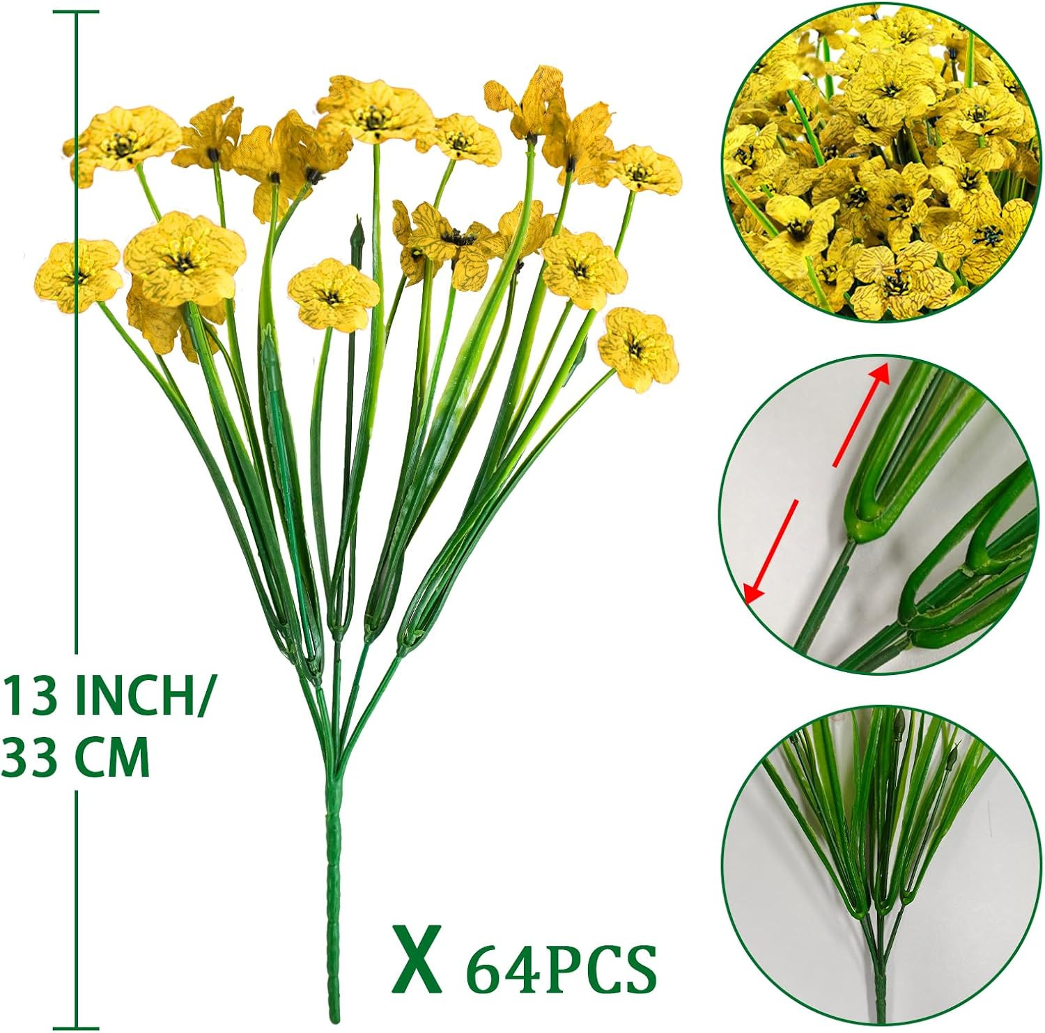 48 Bundles UV Resistant Yellow Artificial Flowers for Outdoor Decor