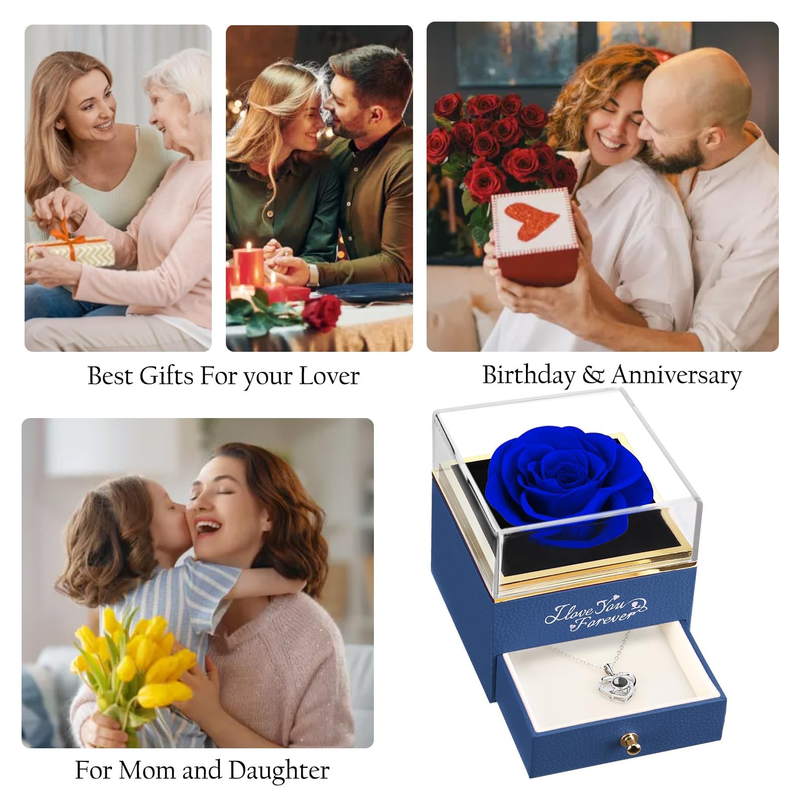 Valentines Day Gifts for Her, Preserved Real Blue Rose, Forever Flowers Rose …